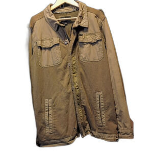 Vintage Y2K Hurley Military M-65 Field Jacket Olive Green Canvas Utility Shacket